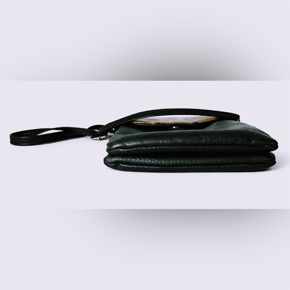 Black Leather Crossbody Phone Bag with Leopard Print Flap - Picture 5 of 7